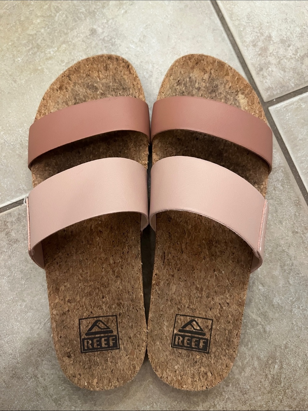Reef Dual-Band Cork Slide Sandals in Blush and Rose